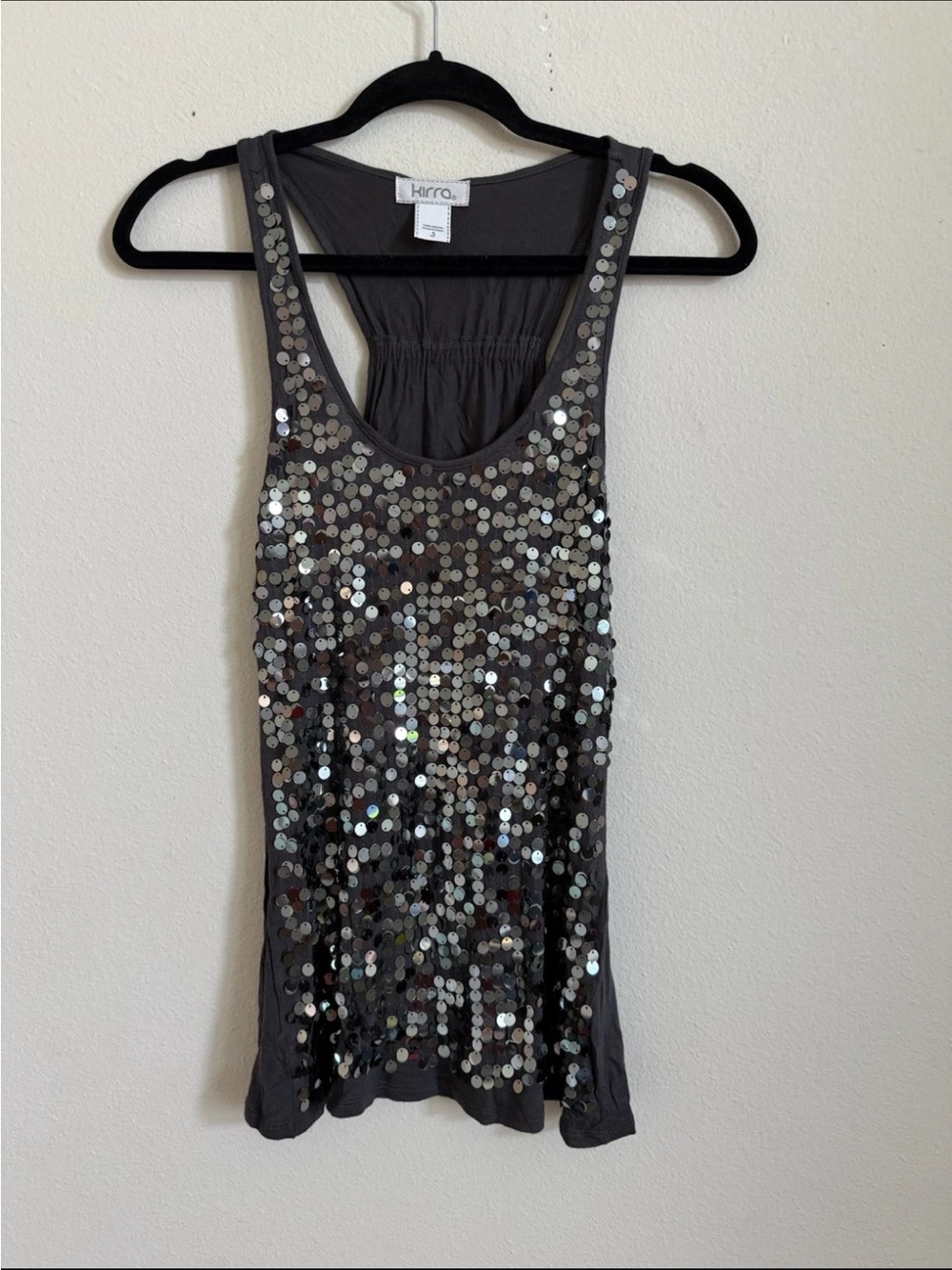 Y2K Kira Gray Sequin Tank Top Euro Summer Size S